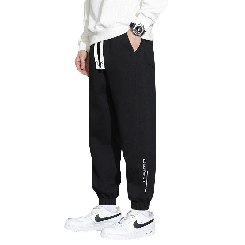Autumn black trousers for leisure, oversize, plus size