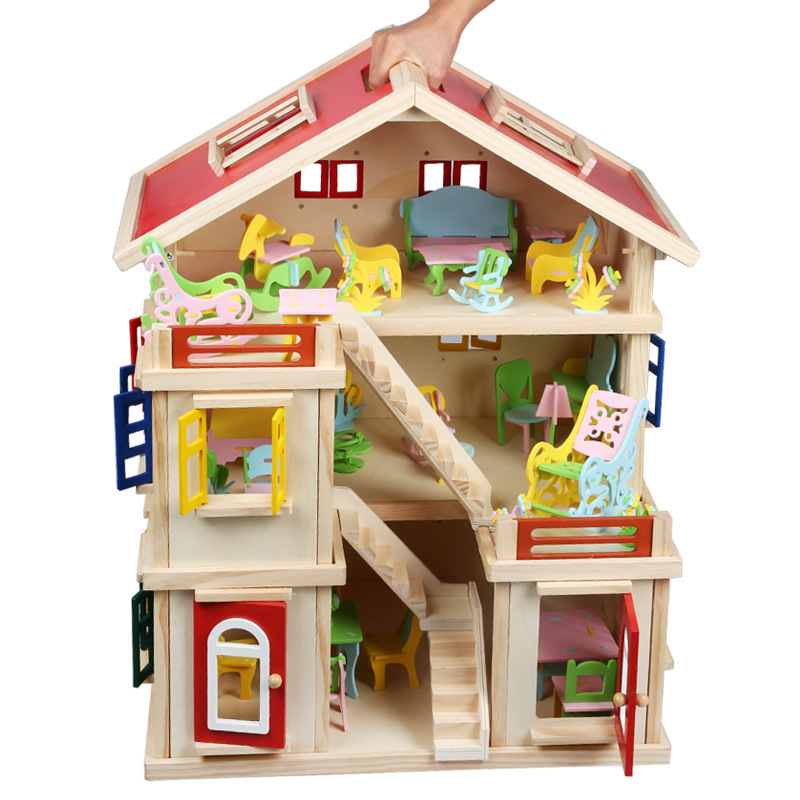 Children's diy hand-assembled Doll House wooden girl play house toy simulation Villa princess castle set