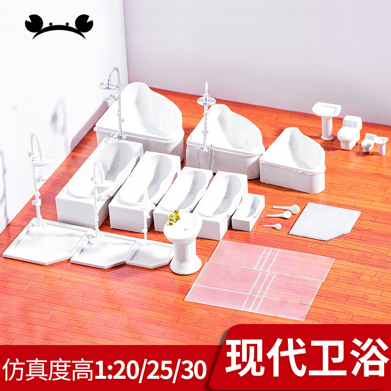 Handmade DIY Dollhouse Interior Bathroom Scene Model Ornaments Bathtub Shower Faucet Washbasin Faucet Model