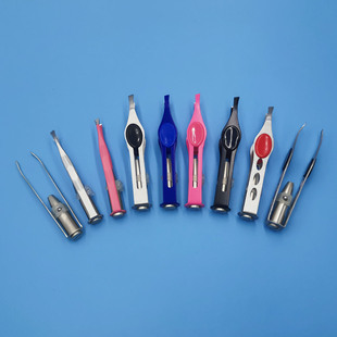 Hs Portable Stainless Steel Led Lighted Eyebrow Tweezers with Light, Non-Slip Beauty Tool Wholesale