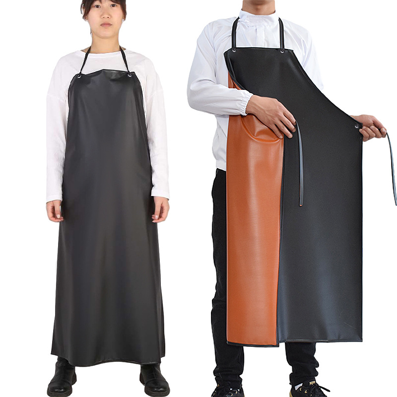 Negro PVC impermeable a prueba de aceite espesado delantal cuero suave alimentos para adultos matanza acuática cocina Protección Laboral delantal al por mayor