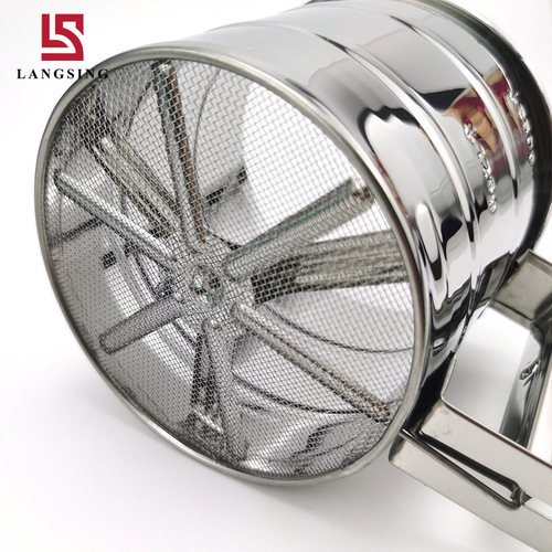 Cross-border direct supply semi-automatic stainless steel flour sieve, 24 mesh handheld cup-shaped sugar powder sieve, hand-cranked coffee powder sieve