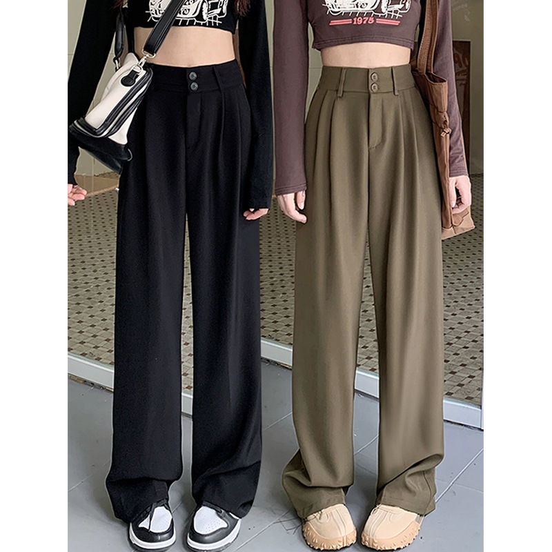 Black Women's Suit Pants 2026 New Summer High-End Drapey Straight-Leg Petite Ice Silk Wide-Leg Pants
