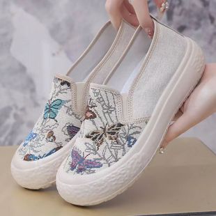 2024 Spring and Autumn Fisherman Shoes Soft Sole Anti-Slip Lazy Shoes Slip-On Student Shoes Breathable Plaid Casual Easiest for Match Sail