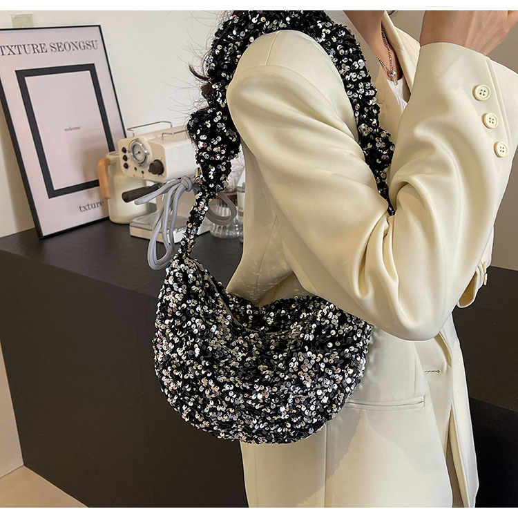 Women's Medium Sequin Solid Color Elegant Vintage Style Sequins Dumpling Shape Zipper Underarm Bag display picture 8