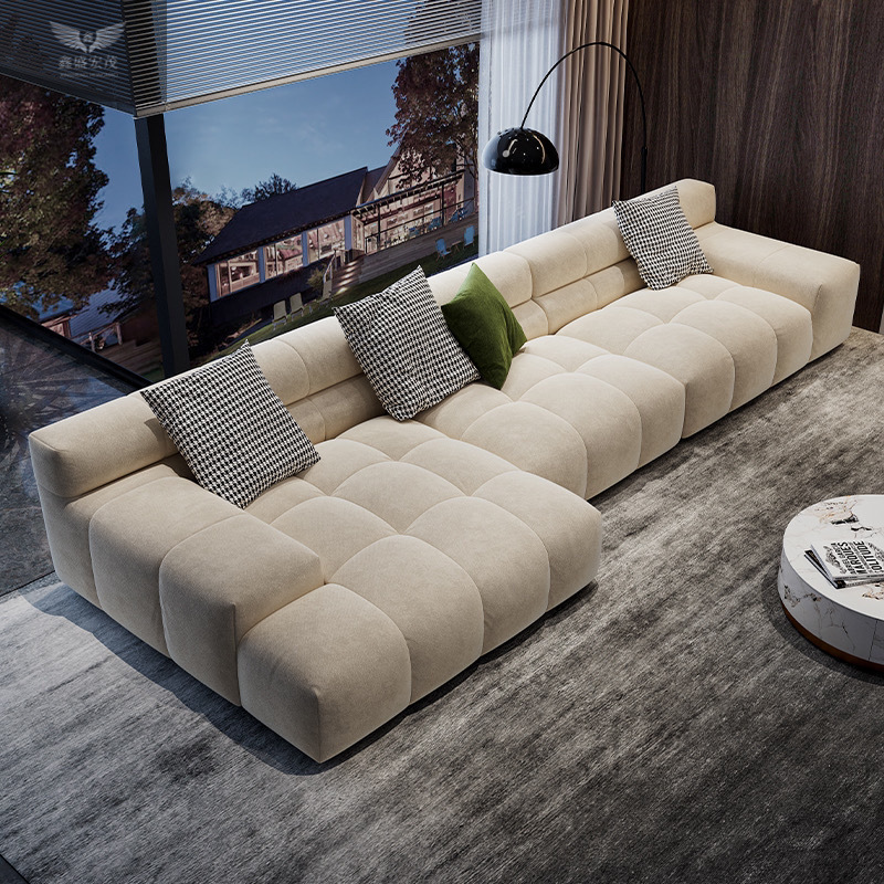 Sofá de puff de tela esmerilada minimalista de estilo italiano, sofá de tela de tecnología de apartamento pequeño moderno y simple, sofá de bloque de tofu de sala de estar