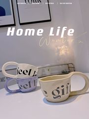 新款小眾家用曲把杯陶瓷杯奶油色杯子喝水杯咖啡杯大把手馬克杯