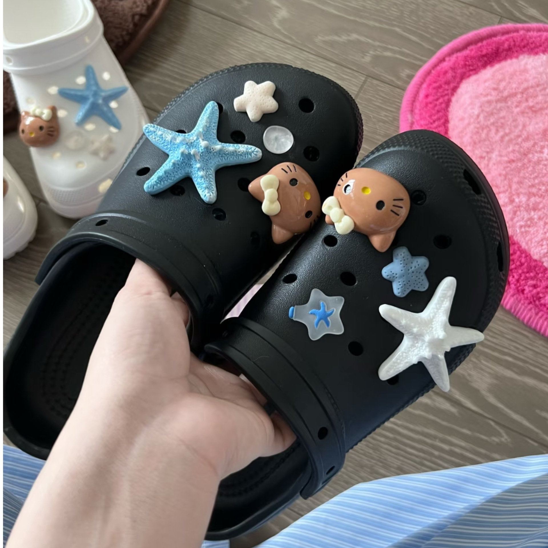 Nuevos zapatos con agujeros, hebilla de zapatos estrella de mar, vacaciones junto al mar, zapatos desmontables de bricolaje, decoración de flores, accesorios de hebilla de zapatos de todo fósforo