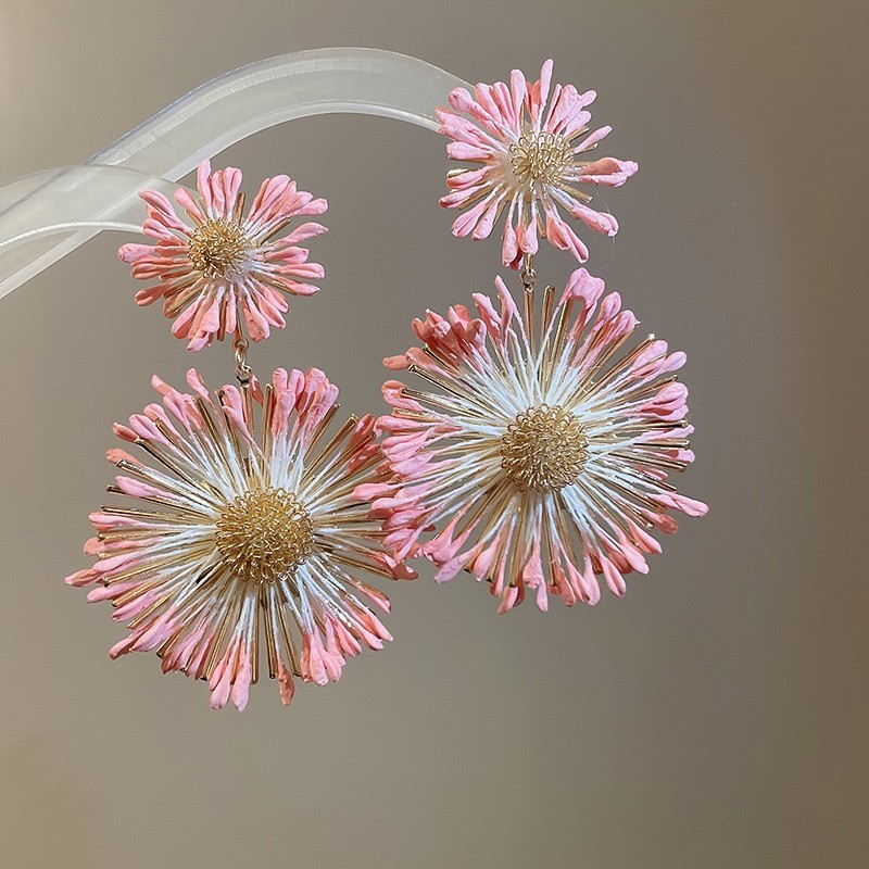シルバーニードルラフィアカラフルな太陽の花のイヤリング夏の海辺の休暇スタイルのイヤリングファッショナブルで甘くて新鮮なイヤリング|undefined