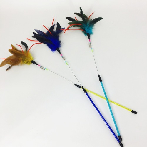 Starlight Cat Toy Cat Wire Spring Cat Wiggler Wand Soft Turkey Feathers Colorful Feathers with Double Bells