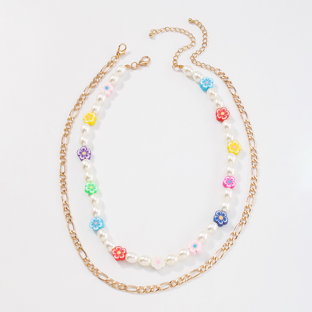 Bohemia Flower Imitation Pearl Double-layer Necklace display picture 6