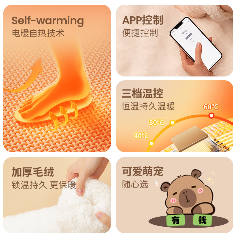 電熱靴下の発熱靴下の厚い毛の暖かい足の宝のカピバラの萌えは充電して足の神器を温めます。|undefined