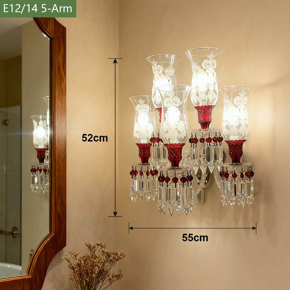 Luz de lujo de cristal francés lámpara de pared de fondo de la sala de estar moderna y simple dormitorio cabezal de cama pasillo lámpara retro