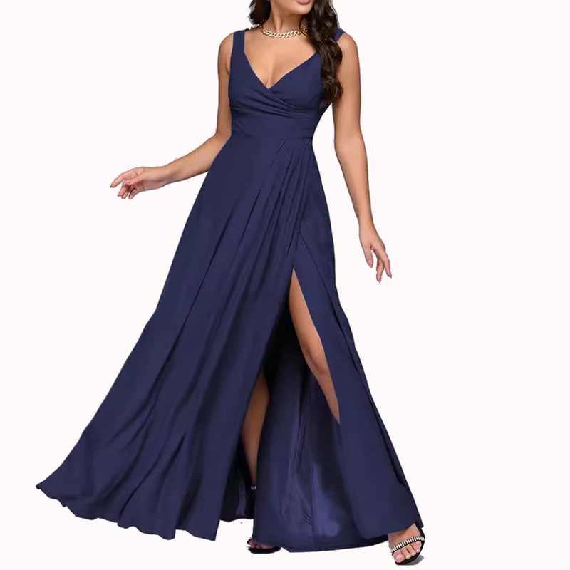 2025 Amazon Summer New Pure Color Sleeveless Waisted Extra Long Wedding Dress Small Single Custom Dress 50