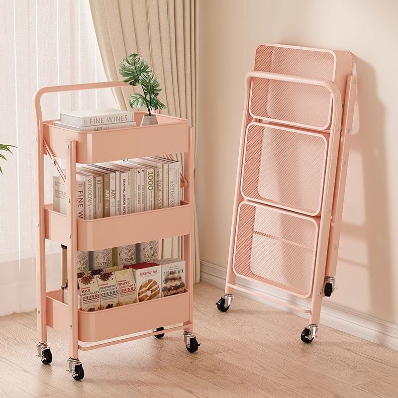 トロリー収納ラックモバイルキッチンバスルーム床置き寝室多層収納ラック家庭用折りたたみ収納ラック|undefined