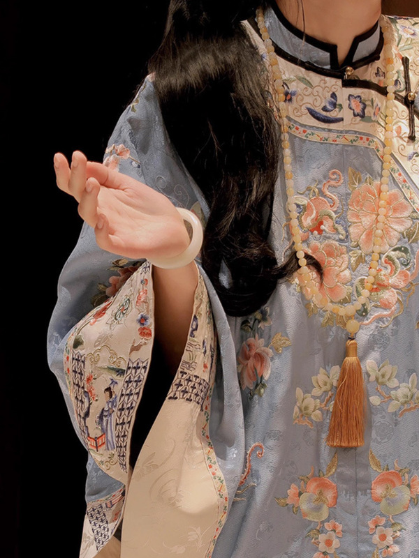 新中式国风晚清少奶奶复古印花蓝色上衣女2025秋季清汉女改良汉服|undefined