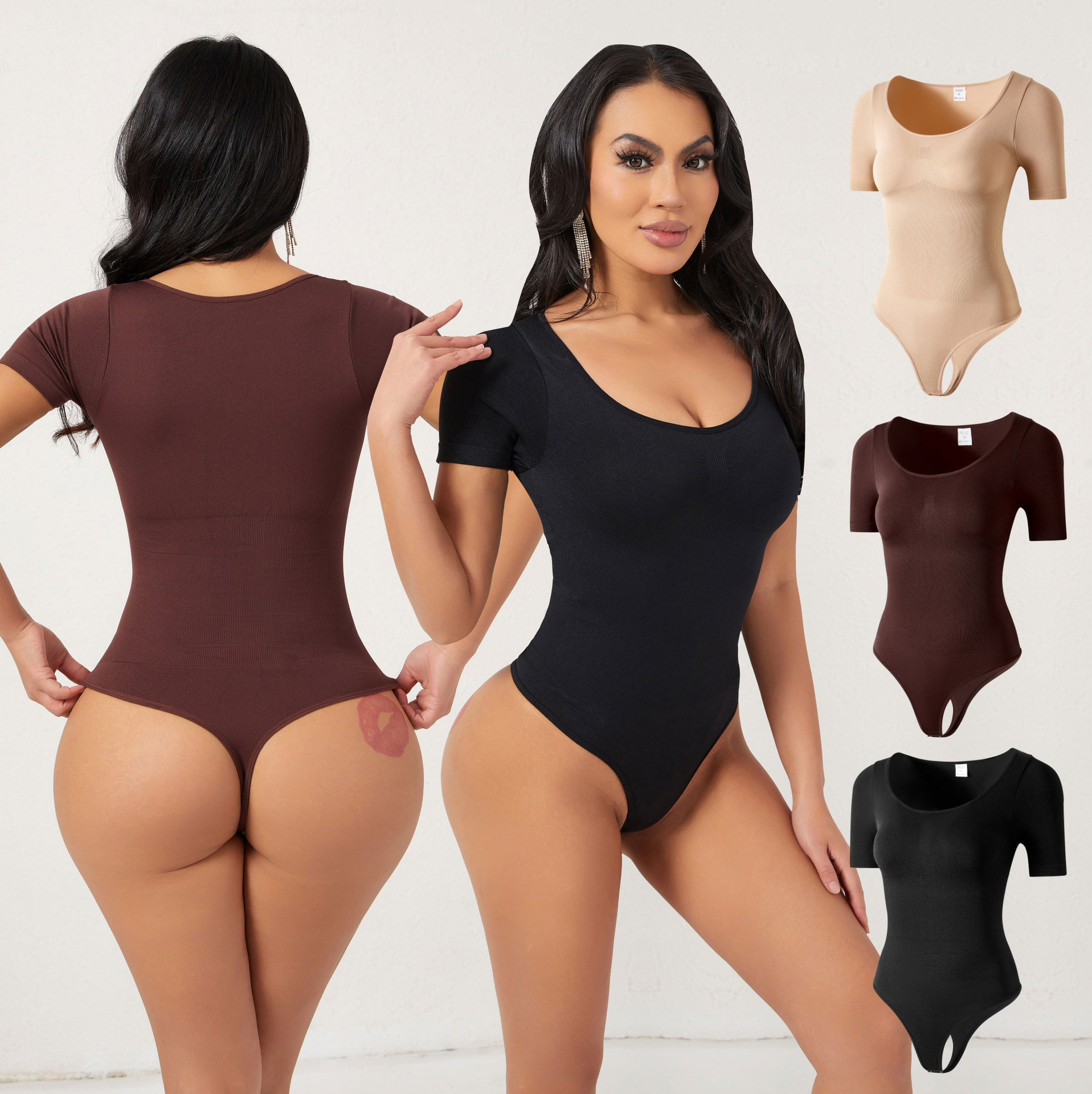 Cross-Border Hot-Selling European and American Square-Neck Waist-Cinching Corset, Close-Fitting Seamless Short-Sleeved Thong, Body-Shaping Jumpsuit, Shaping Underwear