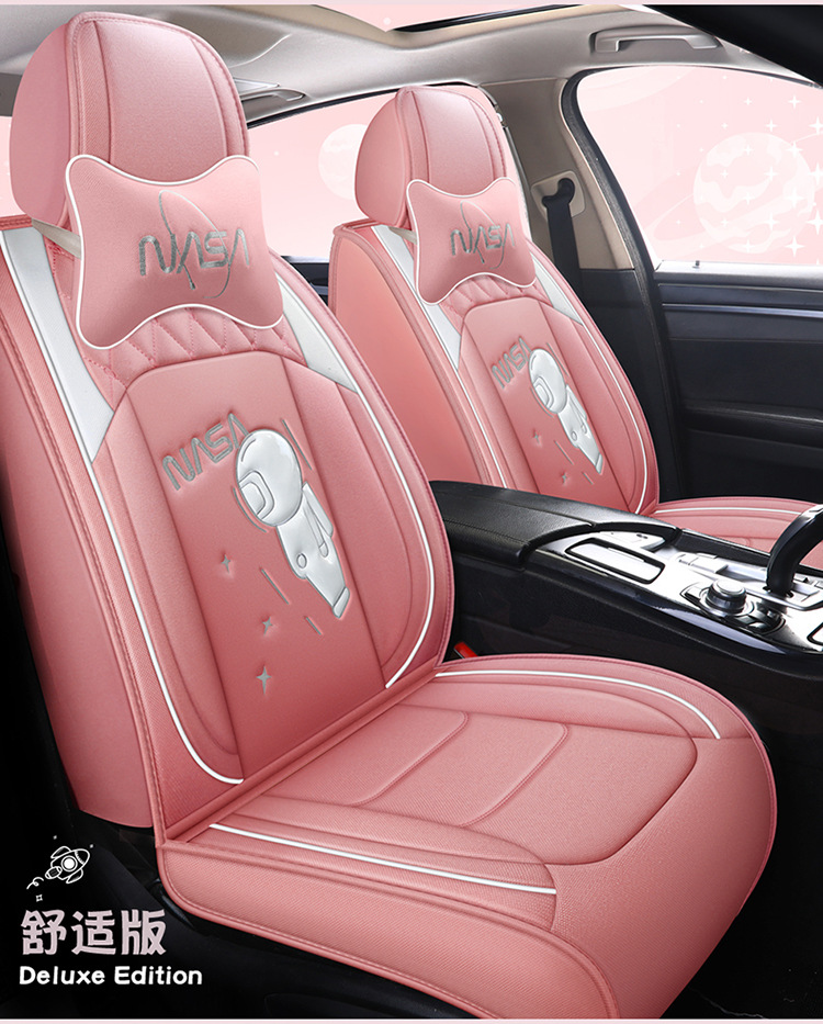 Summer New Car Seat Cushion, Linen Seat Cover, Universal for All Seasons, Fully Surrounded Linen Fabric Cushion, Cartoon Special Cushion