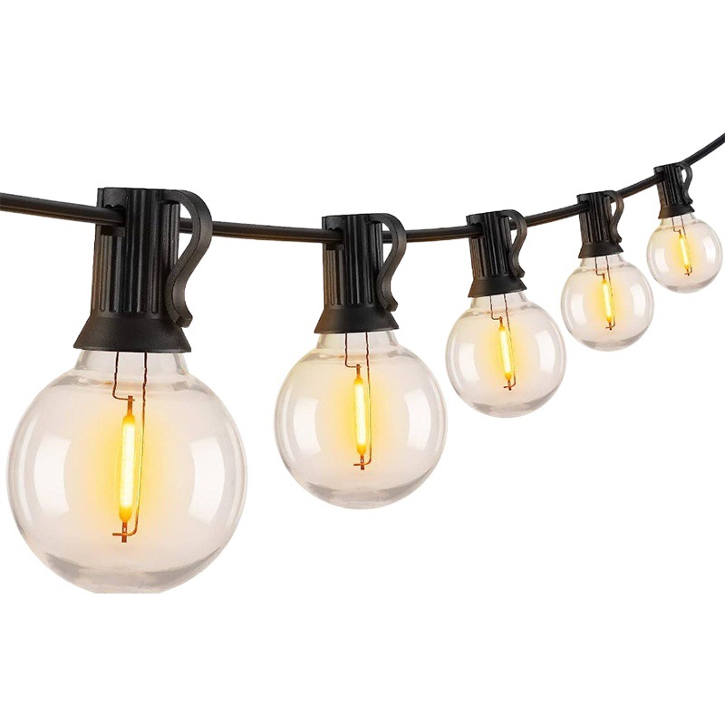 Cadena de luces G40, plástico, ahorro de energía al aire libre, bombilla LED impermeable, luces colgantes, cielo, ambiente de campamento de bodas, luces de Navidad