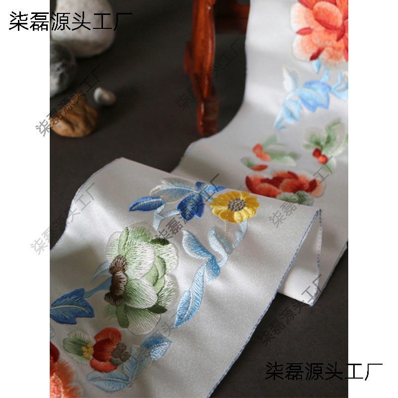 中式刺绣花边花卉仙鹤织带窗帘边汉服古装领围斜襟丝绸缎辅料配件