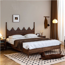 北欧全实木日式极简复古风黑胡桃木创意实木床双人美式复古个性床
