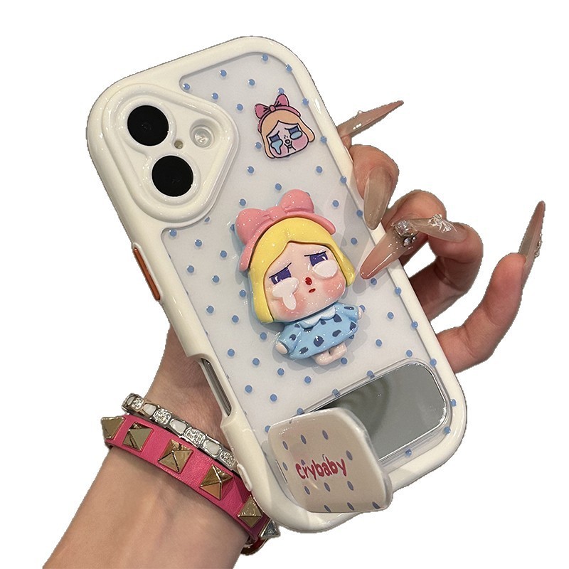 波点立体哭娃支架适用苹果16奶油手机壳华为pura70透明vivo小米15|undefined