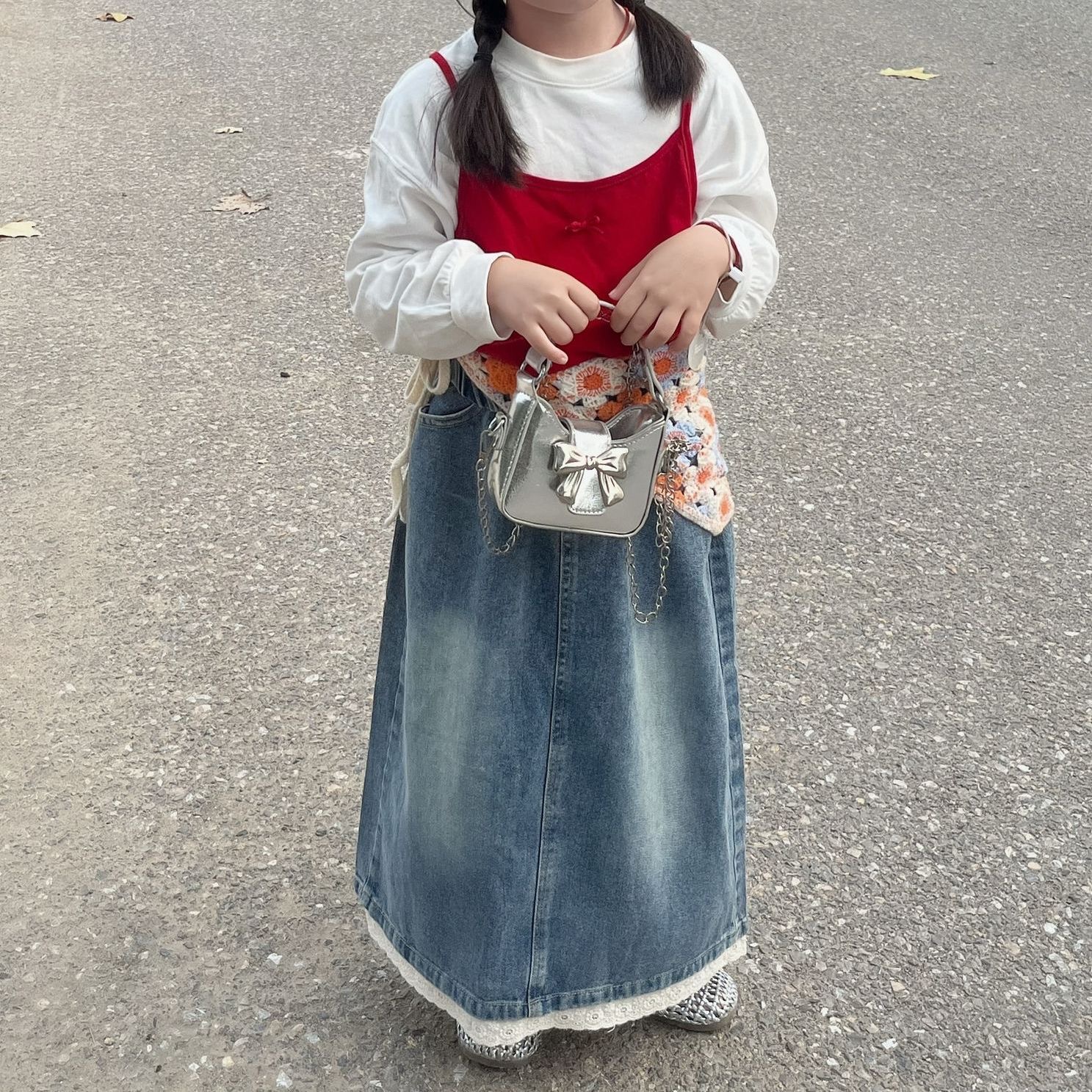 Niños niñas princesa encaje suave vaqueros niños grandes y medianos estilo coreano falda de cintura elástica cuatro estaciones transfronterizas
