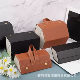 高级感首饰眼镜收纳盒多格连礼盒小纹路pu皮革高端品质手工眼镜盒