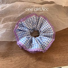 [藤の花] 夏レトロコントラストチェック柄レースソーセージヘアロープ韓国カレッジスタイルヘアロープヘアアクセサリー