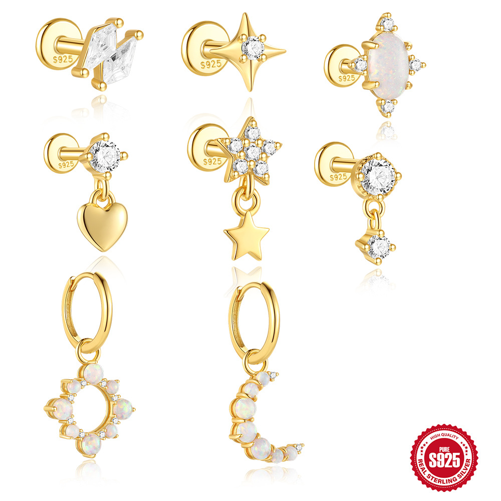 Nuevo comercio exterior de plata de ley S925 Nuevo estilo Aobao Pendientes Xingyue Pendientes de nicho de moda de alta gama