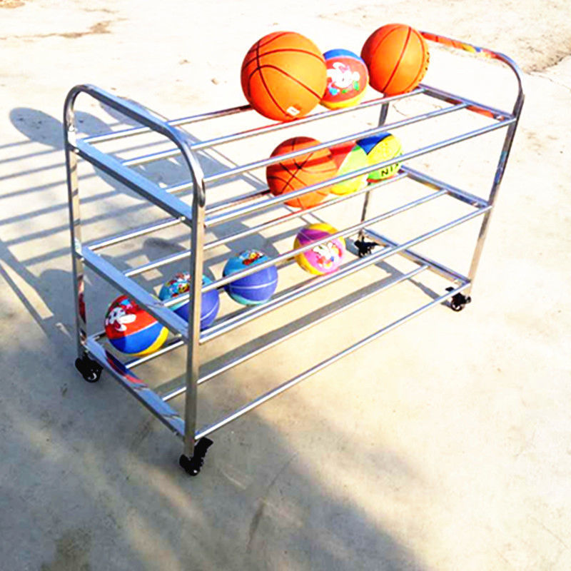 jardín de infantes carro de baloncesto de acero inoxidable grueso almacenamiento cesta de baloncesto móvil marco de baloncesto plegable carro de carga