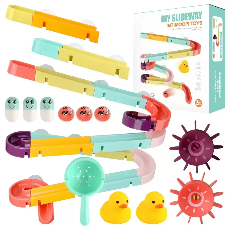 跨境定制儿童44pcs拼装轨道浴室玩具 宝宝戏水沐浴可拼装玩具批发