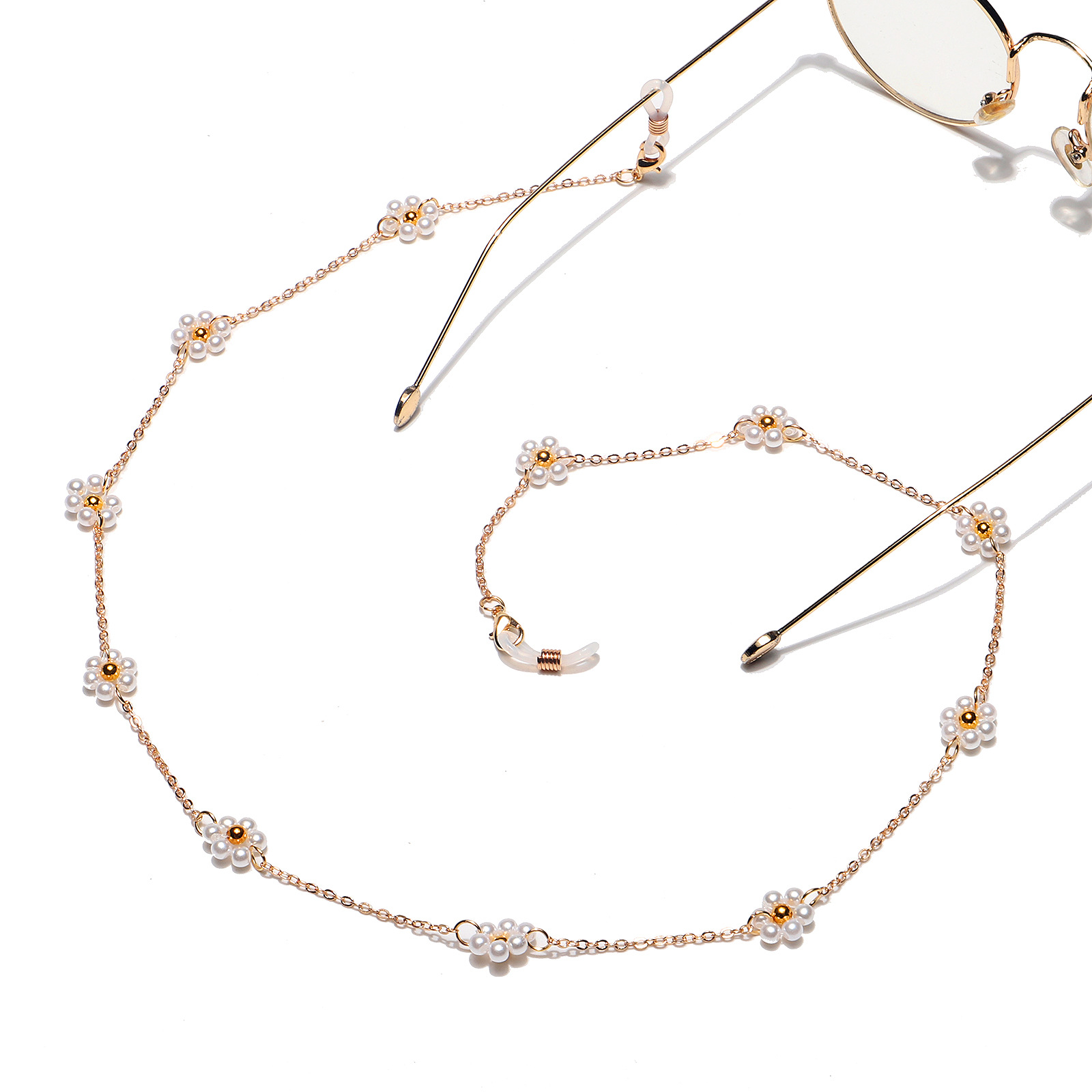 Gold Color Fashion Simple Pearl Flower Eyeglass Chain Wholesale