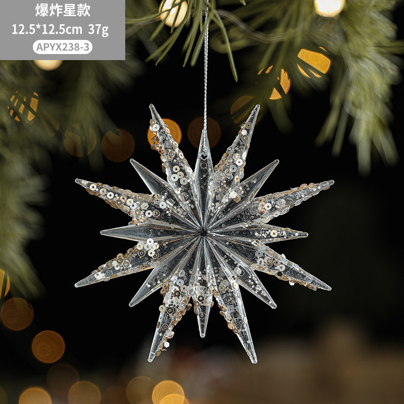 クロスボーダー透明アクリルクリスタルクリスマスペンダント粘着ピンクゴールドパウダースパンコール装飾クリスマスツリー雰囲気アレンジメント卸売|undefined