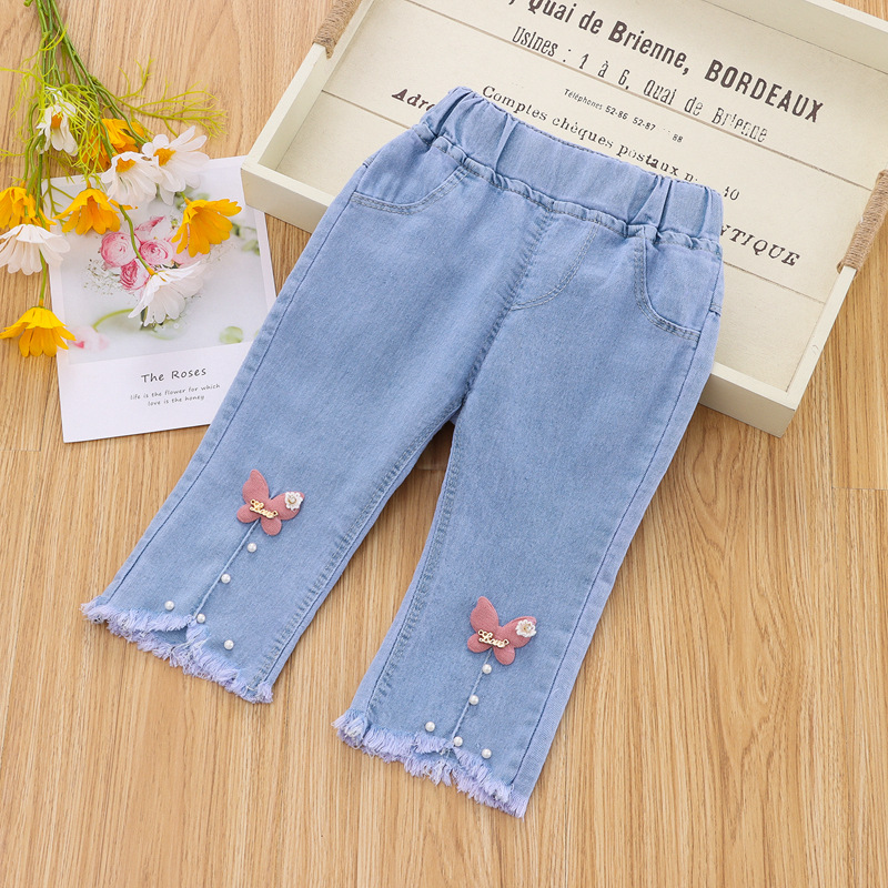 Girls' jeans 2022 new summer children's middle pants children's foreign trade Korean loose summer thin Capris