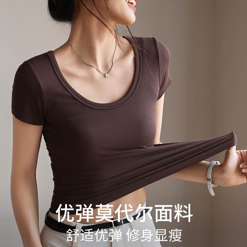 Short-sleeved T-shirt Women's Summer Round Neck White Modal Inner Base Shirt Slim-fit Slimming Outer Wear Top 2025 New Style