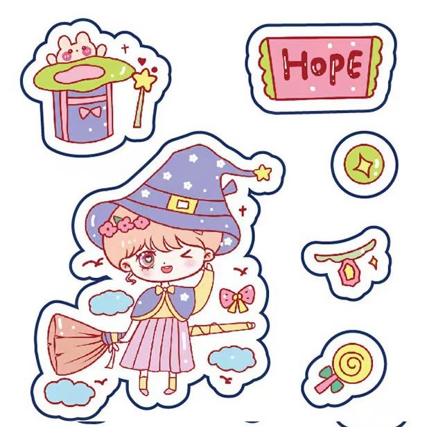 Etiqueta engomada de la cuenta de la mano Etiqueta engomada de la niña de los niños Decoración de dibujos animados lindo Pet Taza de agua impermeable transparente Carcasa del teléfono Pegatina de la cuenta de la mano