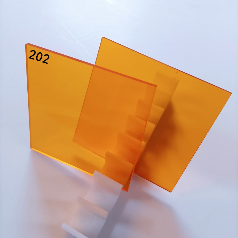 5mm橘色透明亚克力板材来图CNC雕刻制作粘接盒子可折弯UV印刷制作