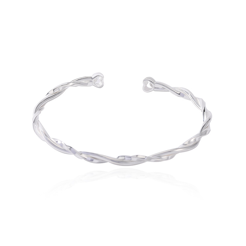 Mobius anillo pulsera de plata esterlina 999 plata pura doble capa amor nicho diseño brillante anillo liso pulsera de plata de las mujeres