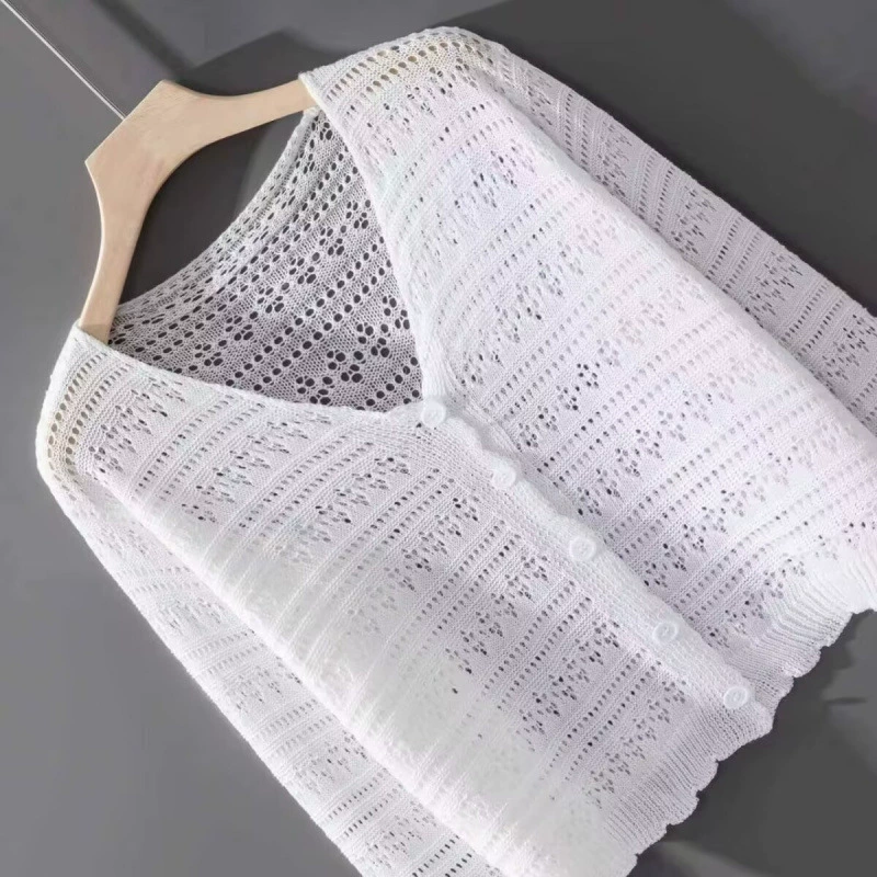 Вязаный кардиган женский, лето 2025, новая тонкая верхняя одежда, длинные рукава, короткий вырез, солнцезащитная шаль, рубашка с кондиционером, топ