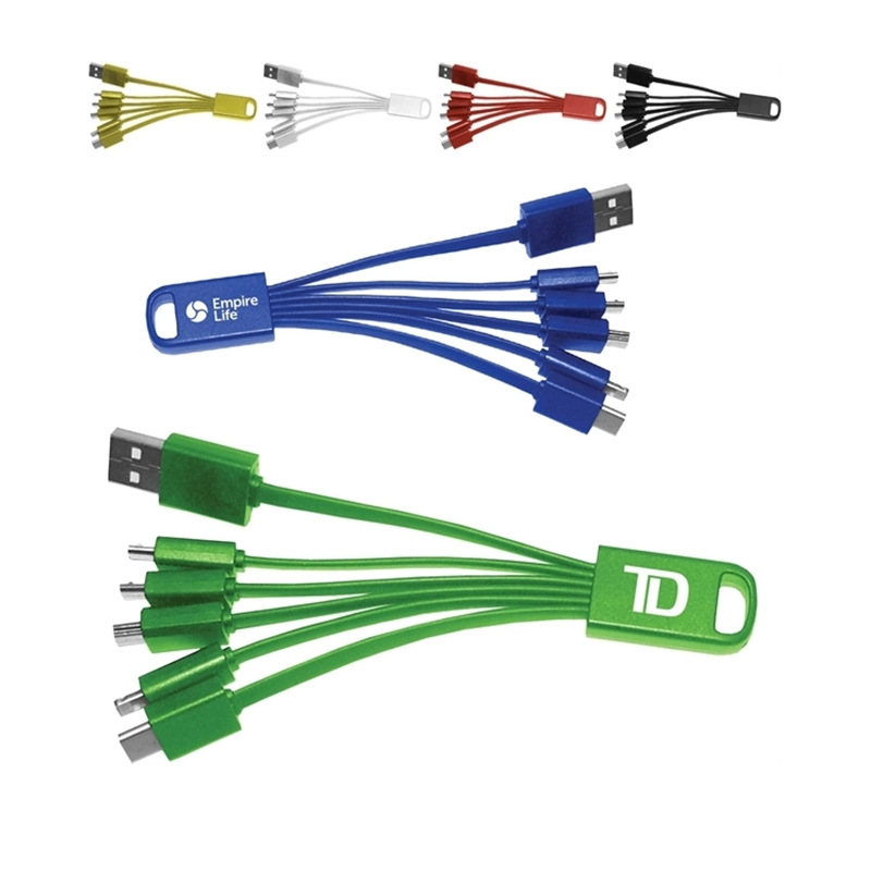 四合一钥匙扣手机数据充电线 一拖四礼品充电线批发 可定logo制