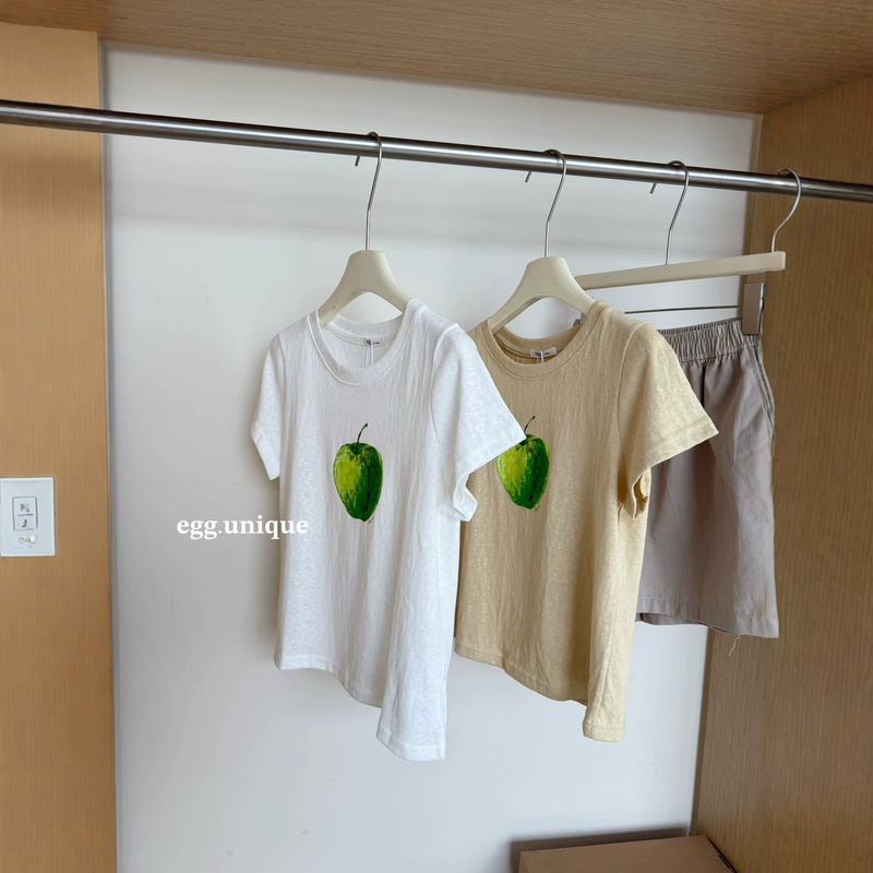 Egg.Unique Hand-Painted Apple Print Short-Sleeve T-Shirt Hot-Selling Summer White Versatile Slim-Fit Top for Women Egg.Unique Hand-Painted Apple Print Short-Sleeve T-Shirt Hot-Selling Summer White Versatile Slim-Fit Top for Women