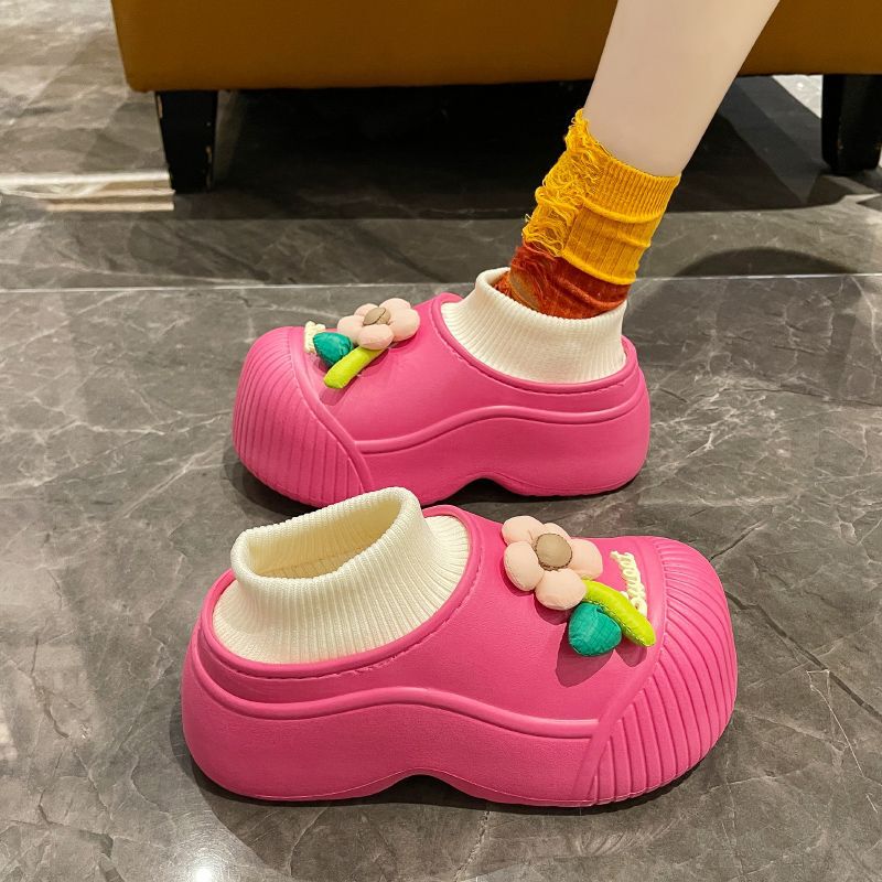 Cute Cartoon Bag Heel Cotton Slippers for Women, Winter Outer Wear Fleece-Lined, Warm, Waterproof, Non-Slip, Thick-Soled Snow Boots