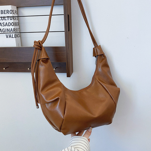 PU Commuter Shoulder Bag for Women, Maillard Style Retro Soft Doughnut Bag, Spring Fashion Pleated Underarm Bag