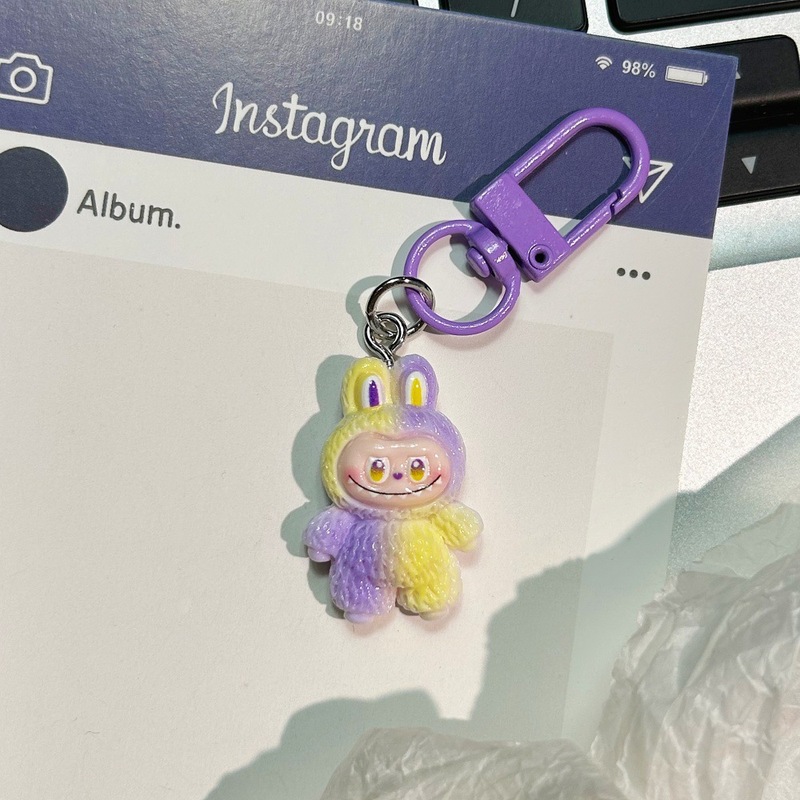 かわいいグラデーションラブブキーホルダー漫画 Q かわいいカラフルなバッグペンダント学生スクールバッグアクセサリー親友ギフト|undefined