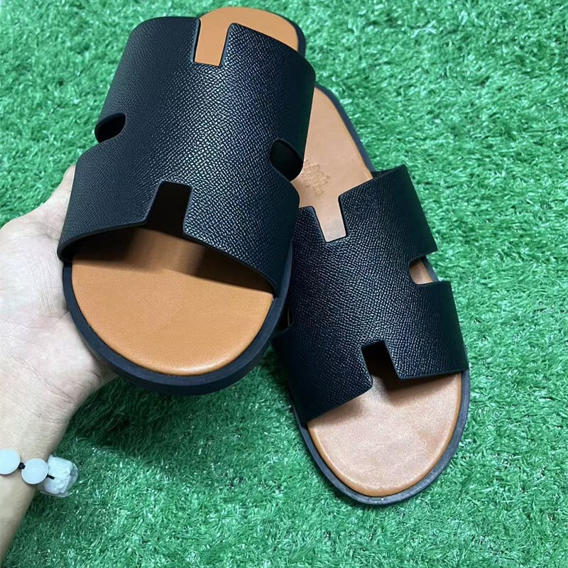 H Popular Slippers Men's First Layer Cowhide European and American Style Summer 2025 Casual High-End Outing Summer Outerwear Trendy Luxury Goods H Popular Slippers Men's First Layer Cowhide European and American Style Summer 2025 Casual High-End Outing Summer Outerwear Trendy Luxury Goods