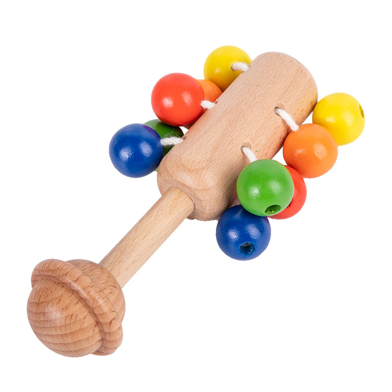 Infant soothing grip grip wooden rattle baby molars interactive Beech educational toys early education shape