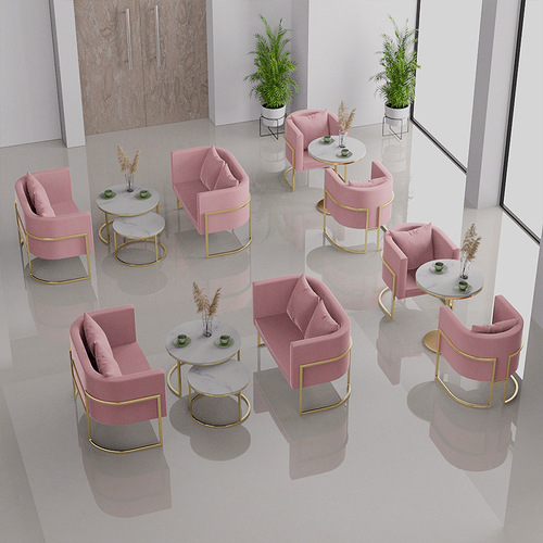 Reception area sofa set, coffee table combination, light luxury trendy booth, beauty salon leisure reception chairs, modern iron backrest chairs