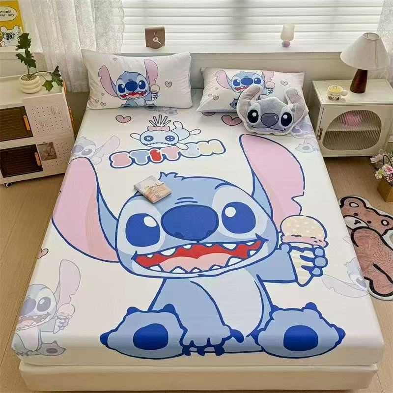 Cross-Border Large Cartoon Bed Sheet Three-Piece Set with Stitch and Kuromi Designs, Popular in Taiwan, Double Size Cross-Border Large Cartoon Bed Sheet Three-Piece Set with Stitch and Kuromi Designs, Popular in Taiwan, Double Size