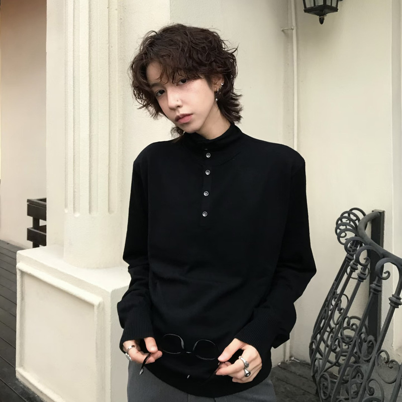 High-Quality Wool-Blend Skin-Friendly Double-Layer Buttoned Rolled-Collar Thin Long-Sleeve Sweater, Spring Slim-Fit Knit Base Shirt High-Quality Wool-Blend Skin-Friendly Double-Layer Buttoned Rolled-Collar Thin Long-Sleeve Sweater, Spring Slim-Fit Knit Base Shirt